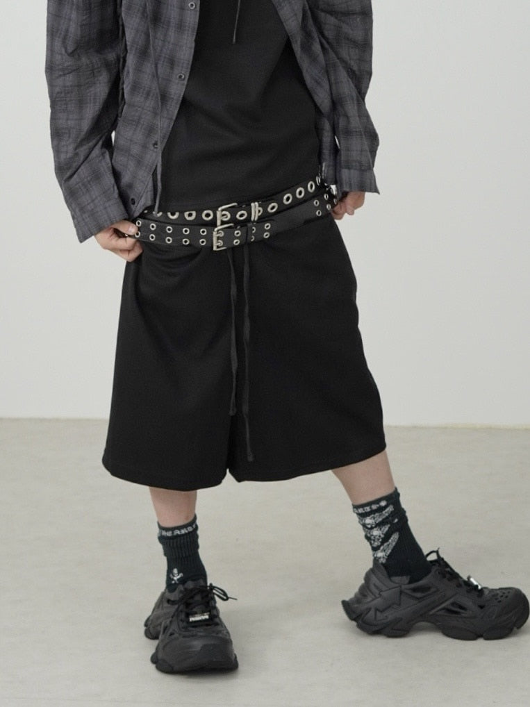 国際配送【Nerd out XU】straight loose sweat shorts (2color) / 【ナードアウトエックスユー】ストレートルーズワイドスウェットハーフパンツ