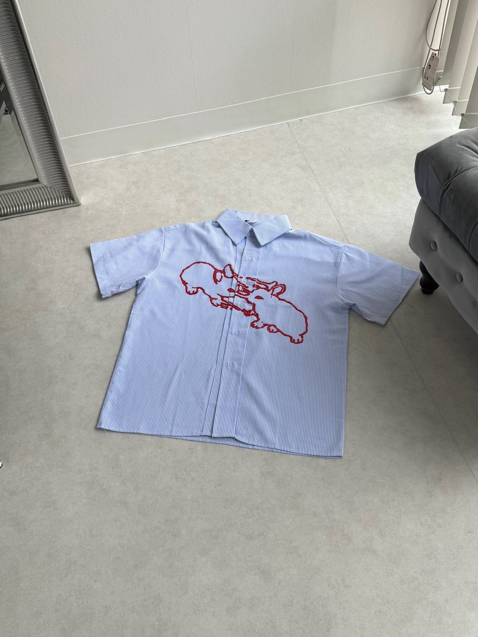 国際配送【Nerd out XU】rabbit stripe short sleeve shirt / 【ナードアウトエックスユー】ラビットプリントストライプボーダー半袖シャツ