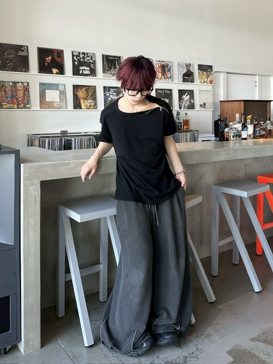 受注制【LUV CODE】shoulder zip half sleeve knit (3color)