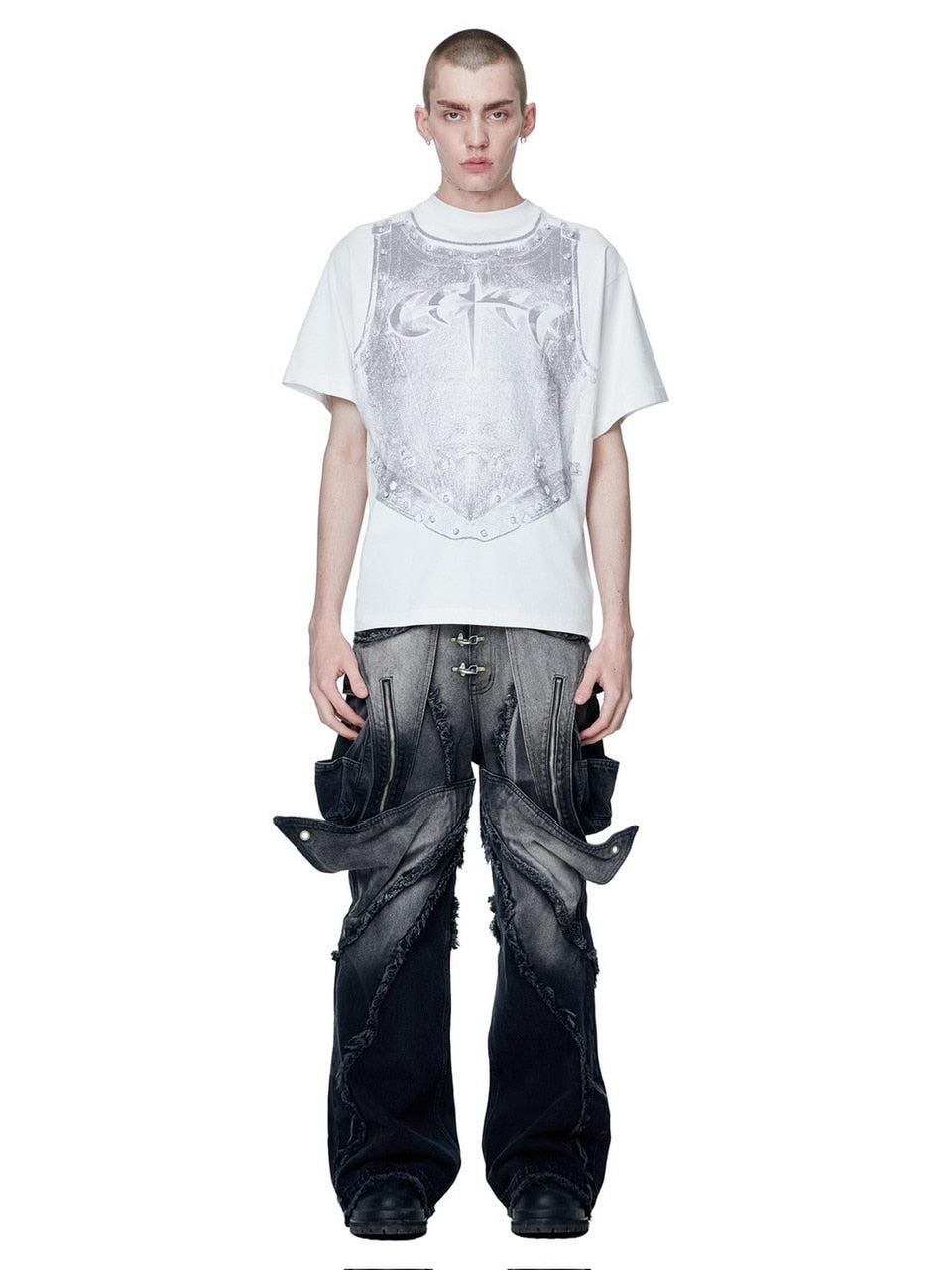 【The Boy Has No Patience】LUMINOUS DAWN PEARL ARMOR TEE / 【ザボーイハズノーペーシェンス】パールアーマーデザイン半袖Tシャツ