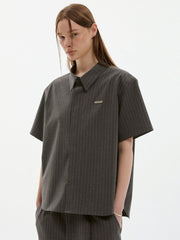 【ESC STUDIO】neat shoulder pad shirt/ 【イーエスシーステュディオ】ニートショルダーパット半袖シャツ