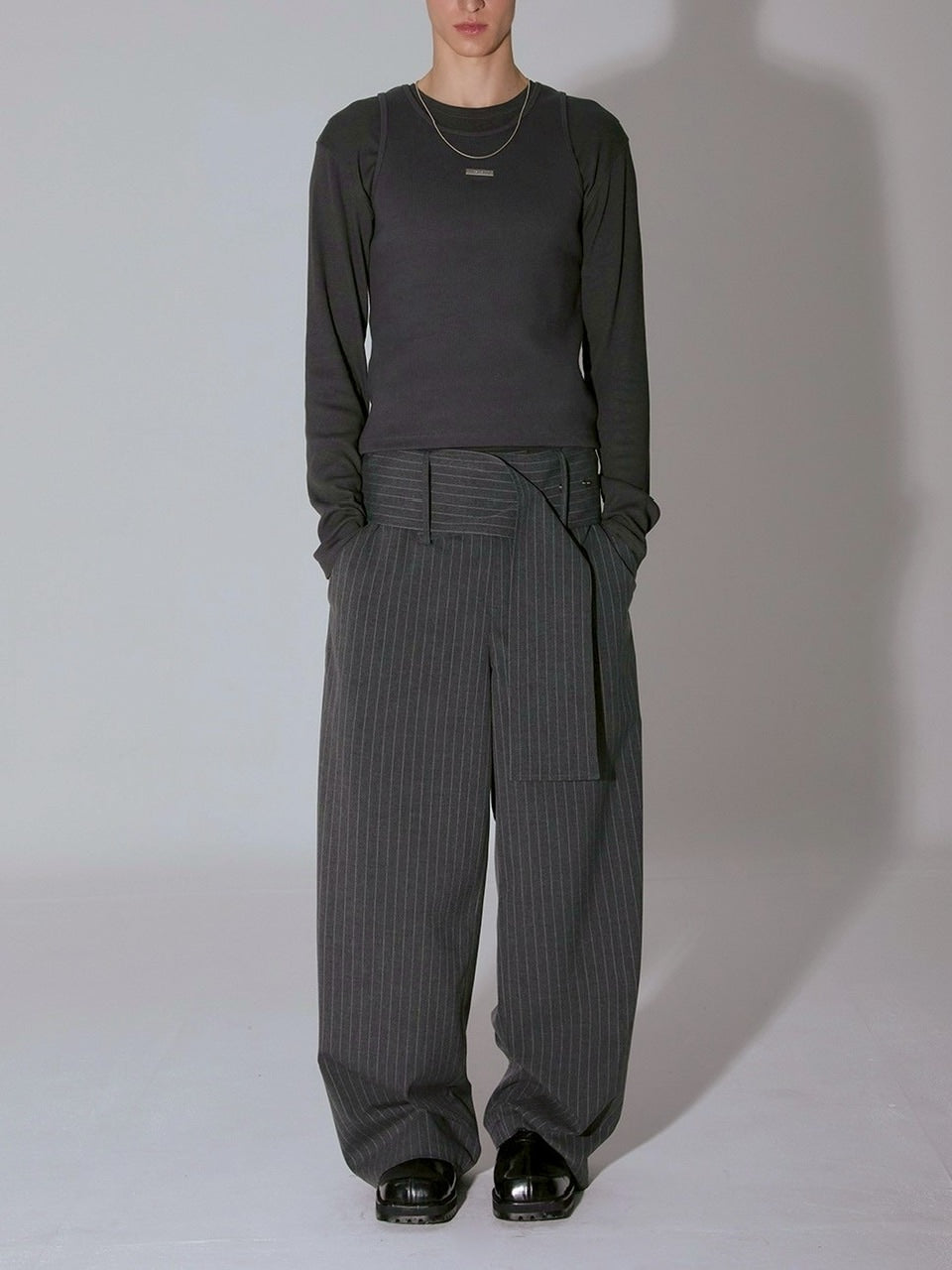 【ESC STUDIO】spacious belt pants/ 【イーエスシーステュディオ】スペイシャスベルトパンツ