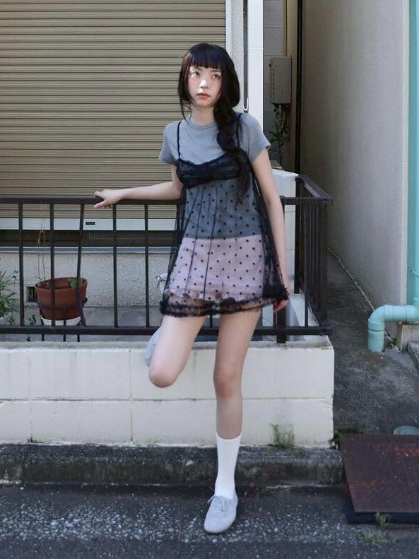 【Uglyshadow】MESH STAR SHIRRING SLEEVELESS / 【アグリーシャドウ】メッシュスターシャーリングシアーキャミソール