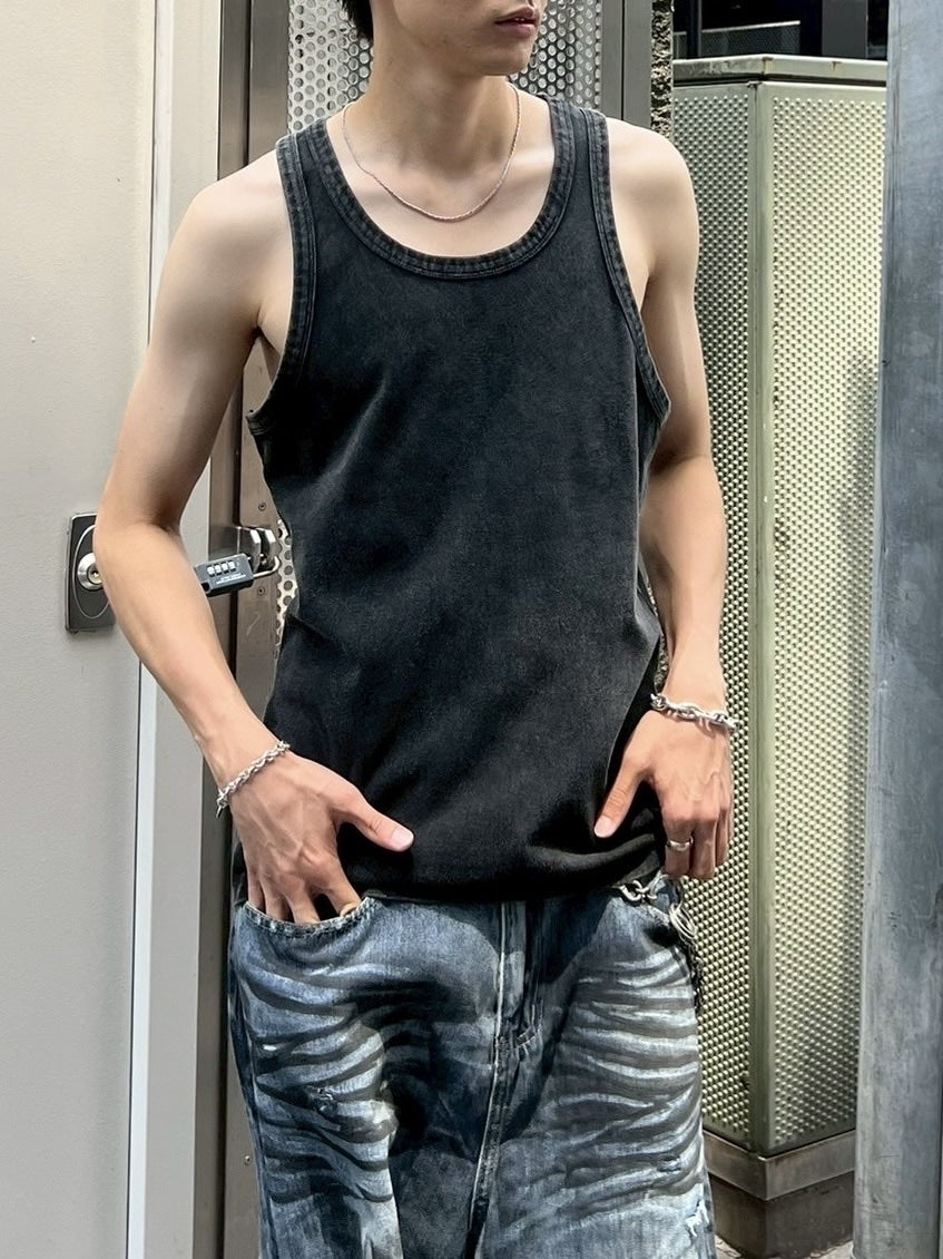 受注制【Chikashitsu +】dirty wash sleeveless / 【チカシツプラス】ダーティウォッシュタンクトップ (2color)