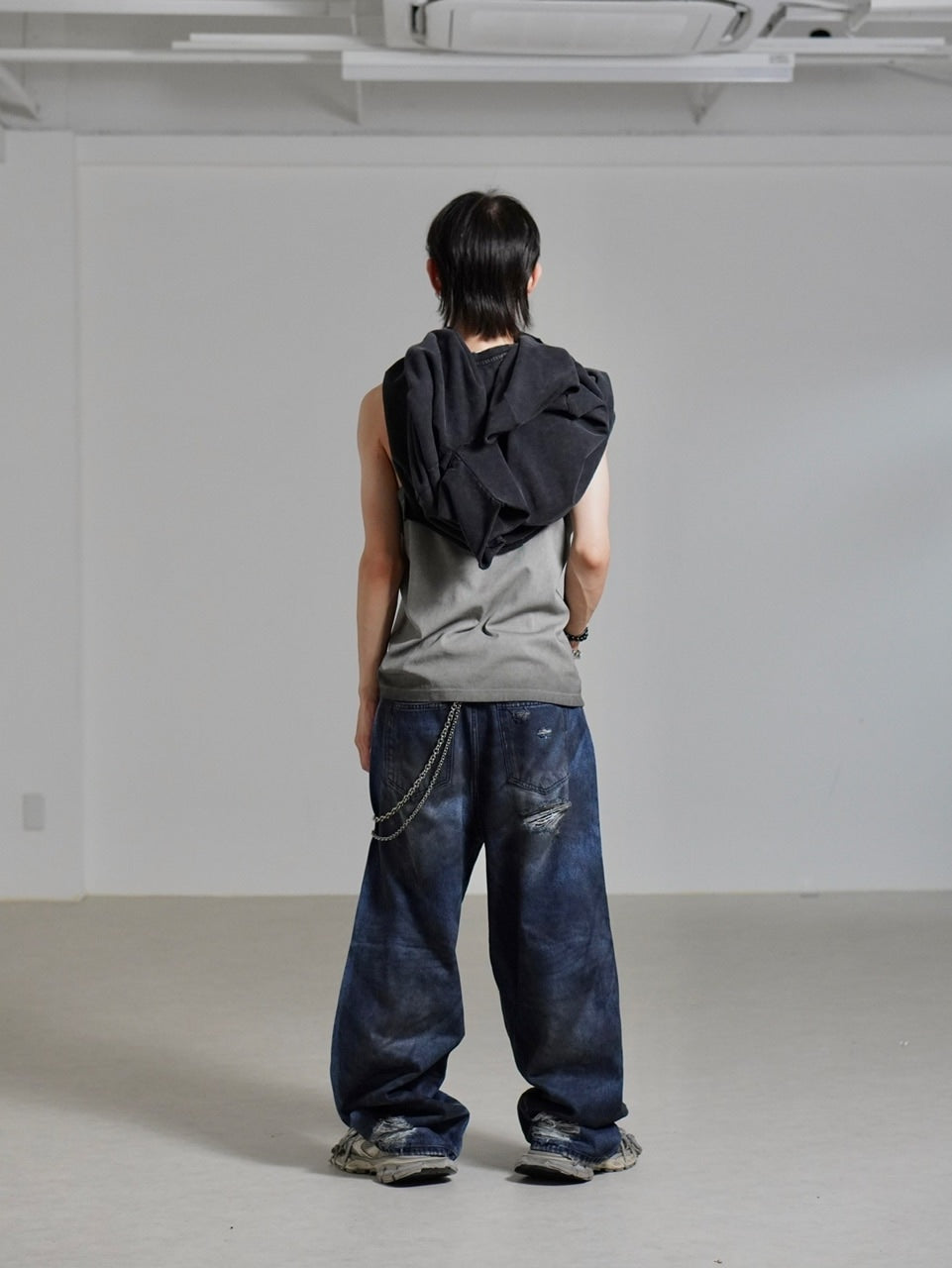 受注制【Chikashitsu +】oiled wash destroy denim pants