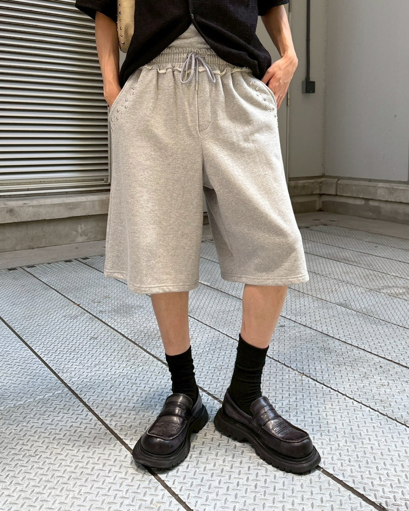受注制【Chikashitsu +】pocket studs sweat half pants / 【チカシツプラス】ポケットスタッズスウェットハーフパンツ (2color)