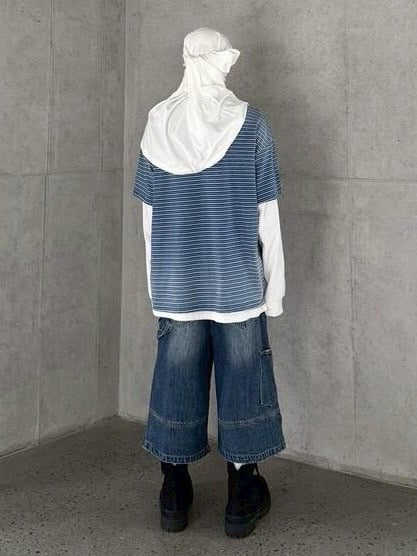 【roaringrad】WASHED INDIGO STRIPE T-SHIRT / 【ロアリングラド】ウォッシュドインディゴストライプ半袖Tシャツ