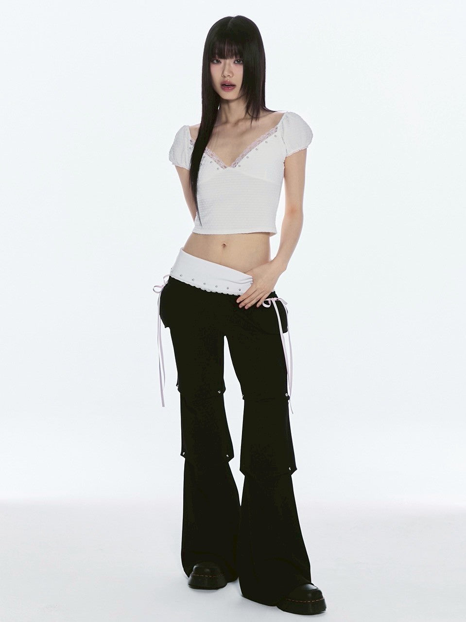 【CHERRYQUIRI】floral lace puff tee