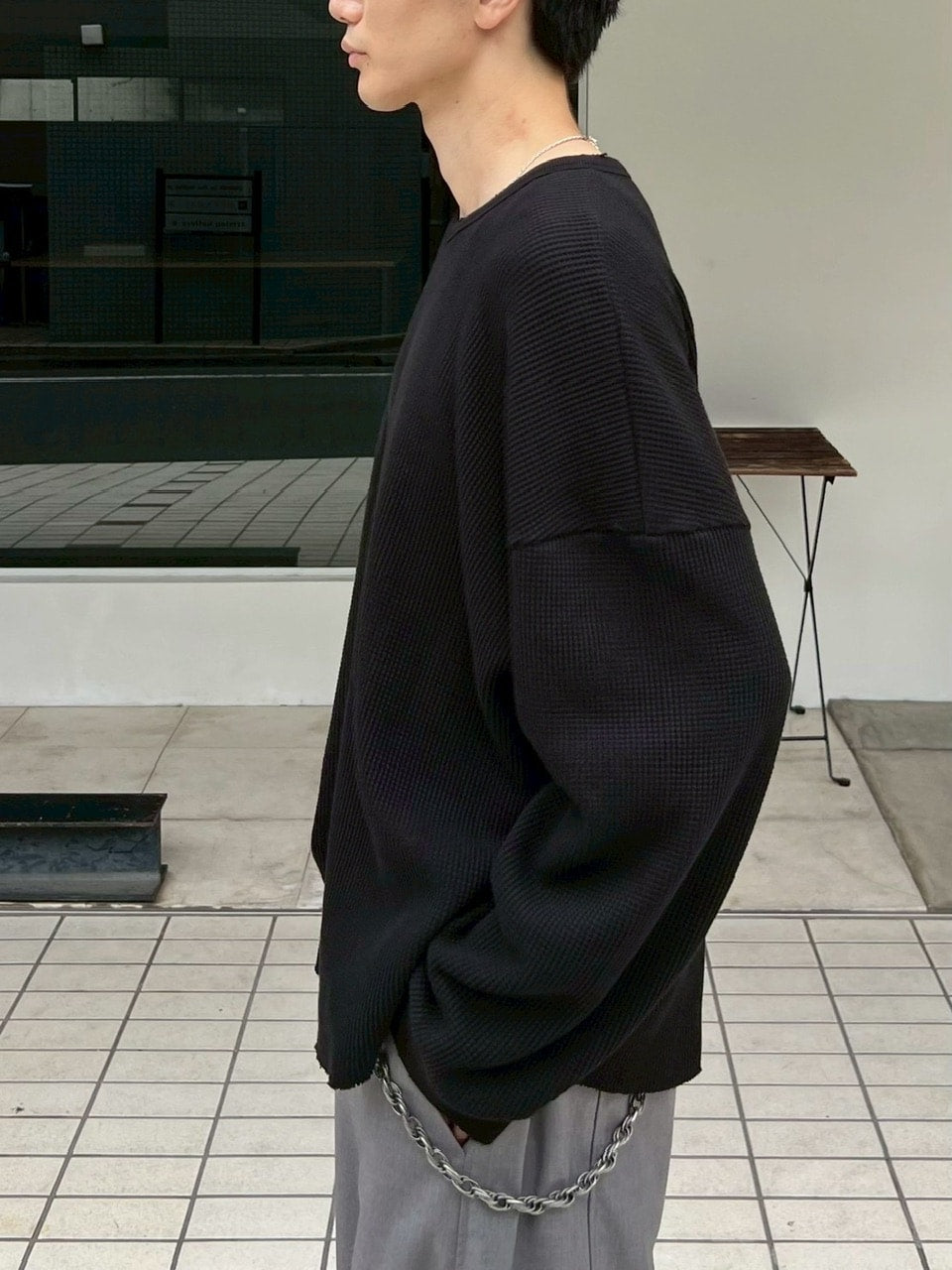 東京店WEB限定受注制【Chikashitsu +】damage waffle long sleeve tee / 【チカシツプラス】ダメージワッフル長袖Tシャツ (2color)
