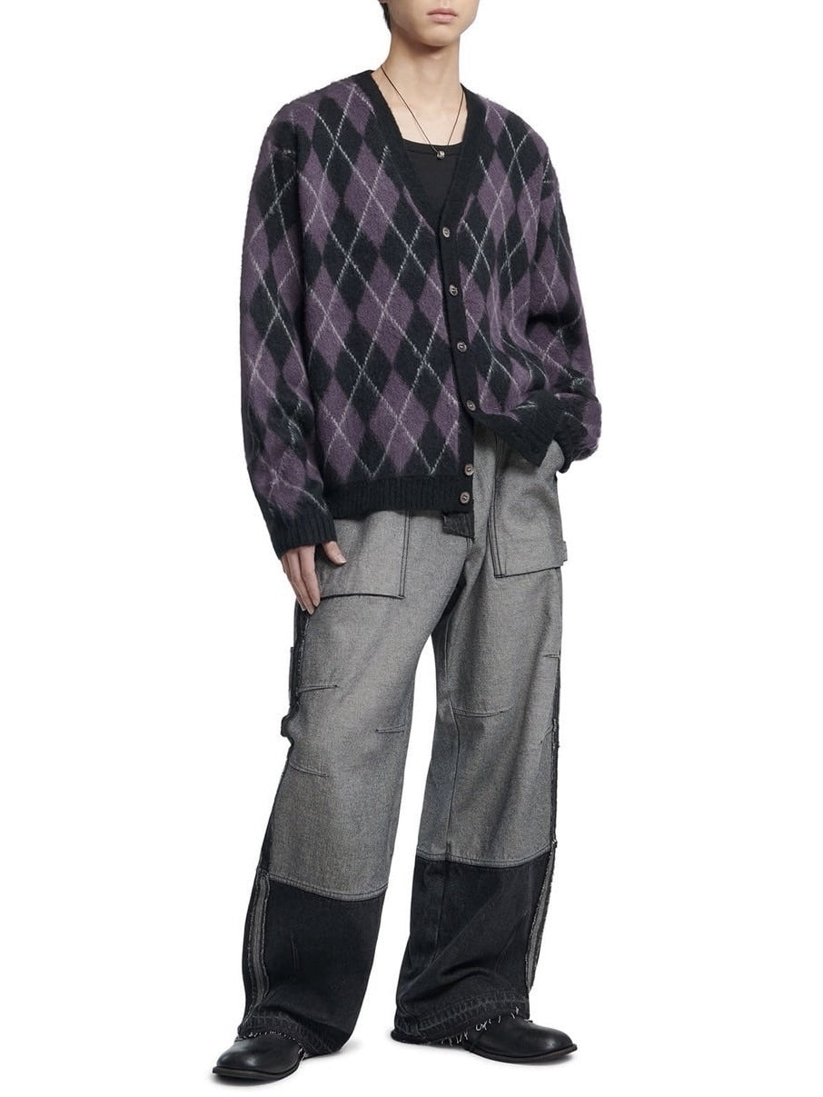 【NOMANUAL】ARGYLE HAIRY CARDIGAN