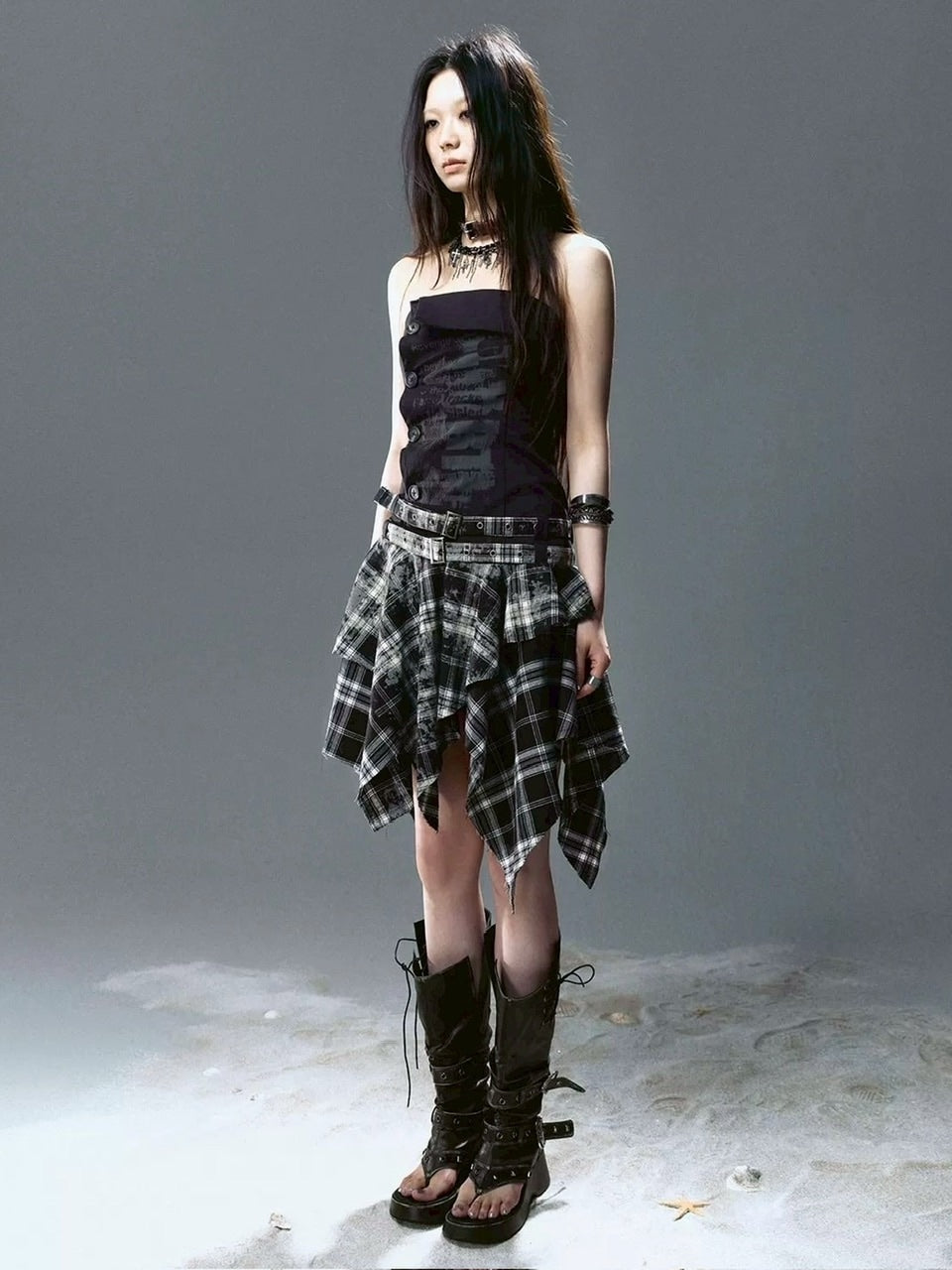 【Cest Nous】Plaid Bustier Dress / 【セヌー】グラフィックビスチェチェックワンピース