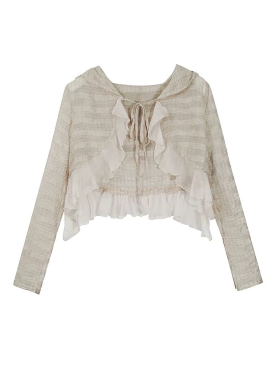 【Cest Nous】Plaid Chiffon Cardigan / 【セヌー】シフォンフリルシースルーカーディガン