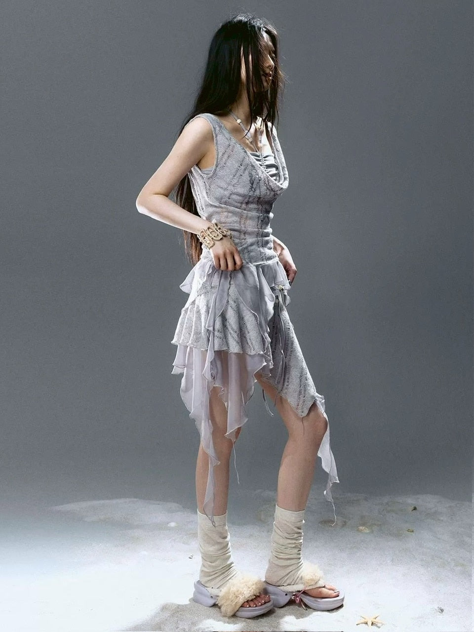 【Cest Nous】Blue Beaded Skirt / 【セヌー】レースシースルースカート