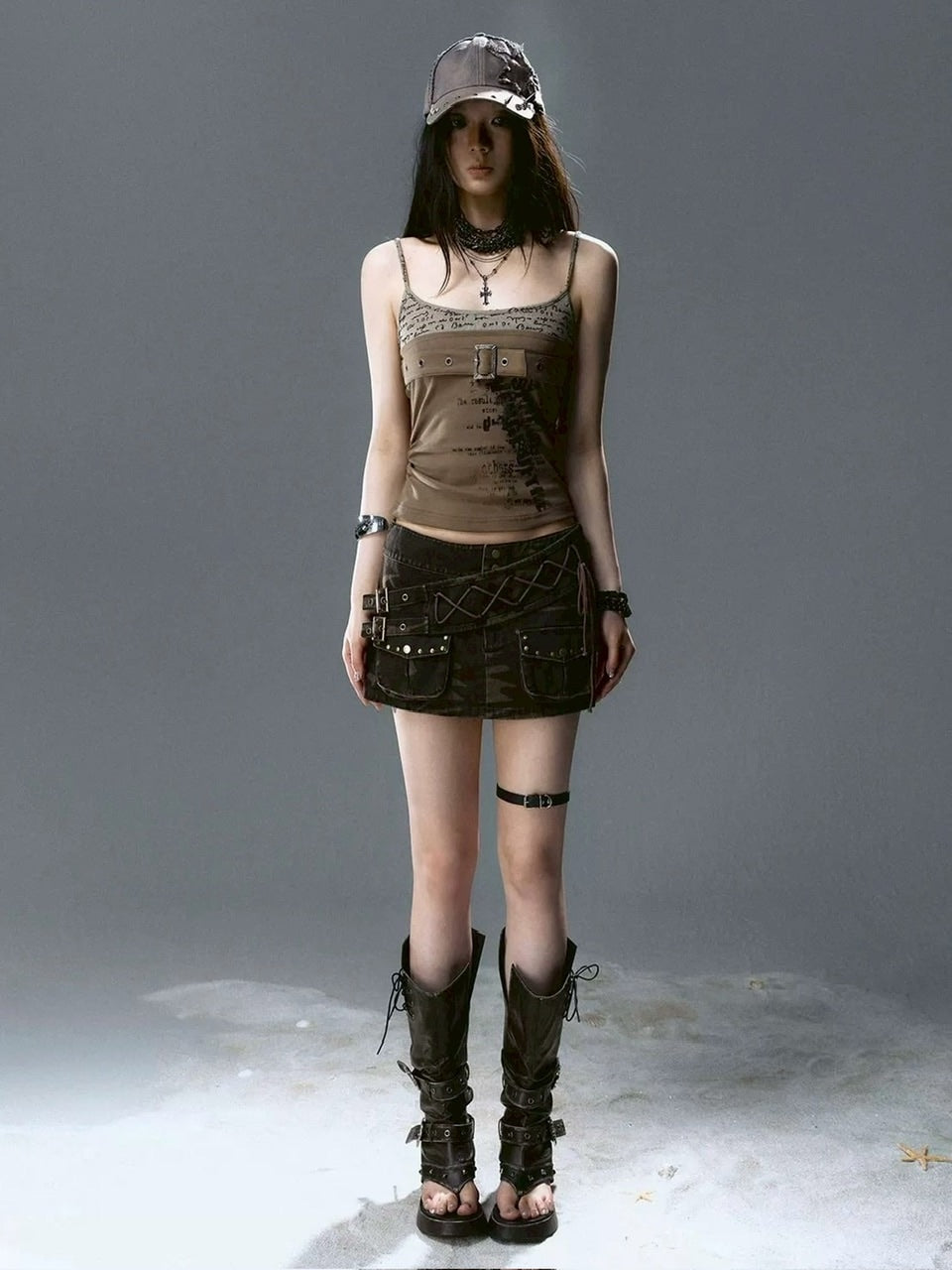 【Cest Nous】Camouflage Rivet Skirt / 【セヌー】カモフラージュリベットミニスカート