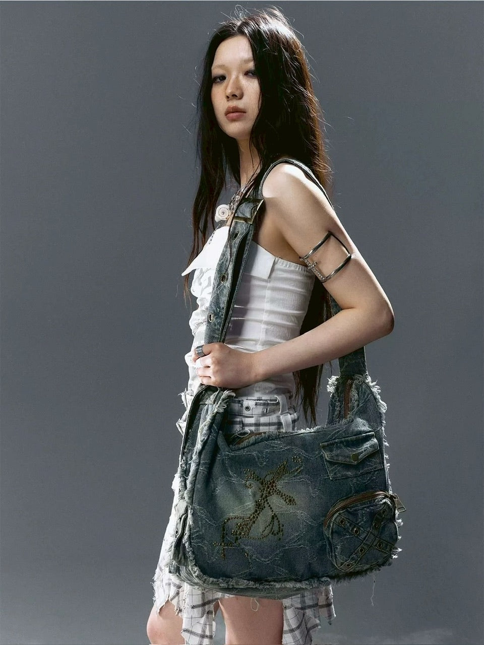 【Cest Nous】Star & Cross Denim Bag / 【セヌー】デニムショルダーバッグ