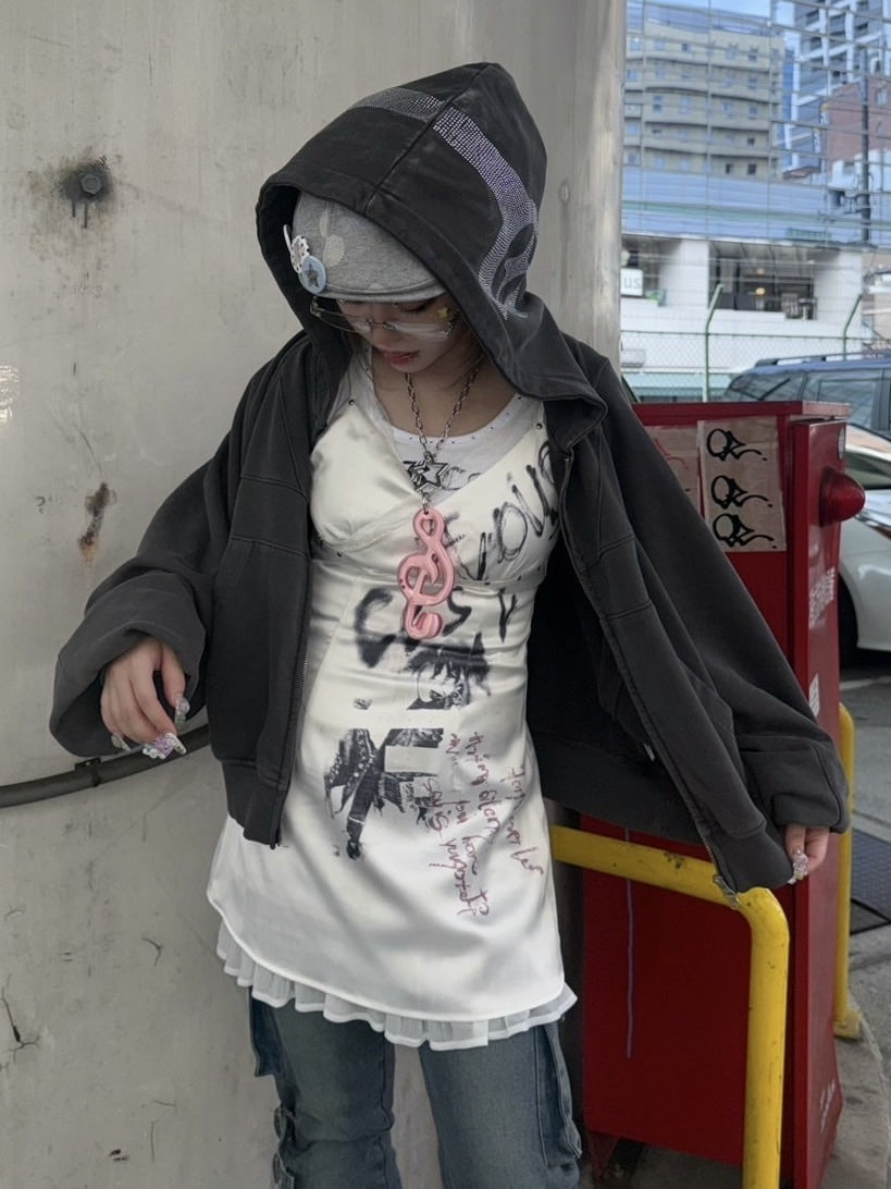 NMTXU】rhinestone design zip parka / 【エヌエムティーエックスユー