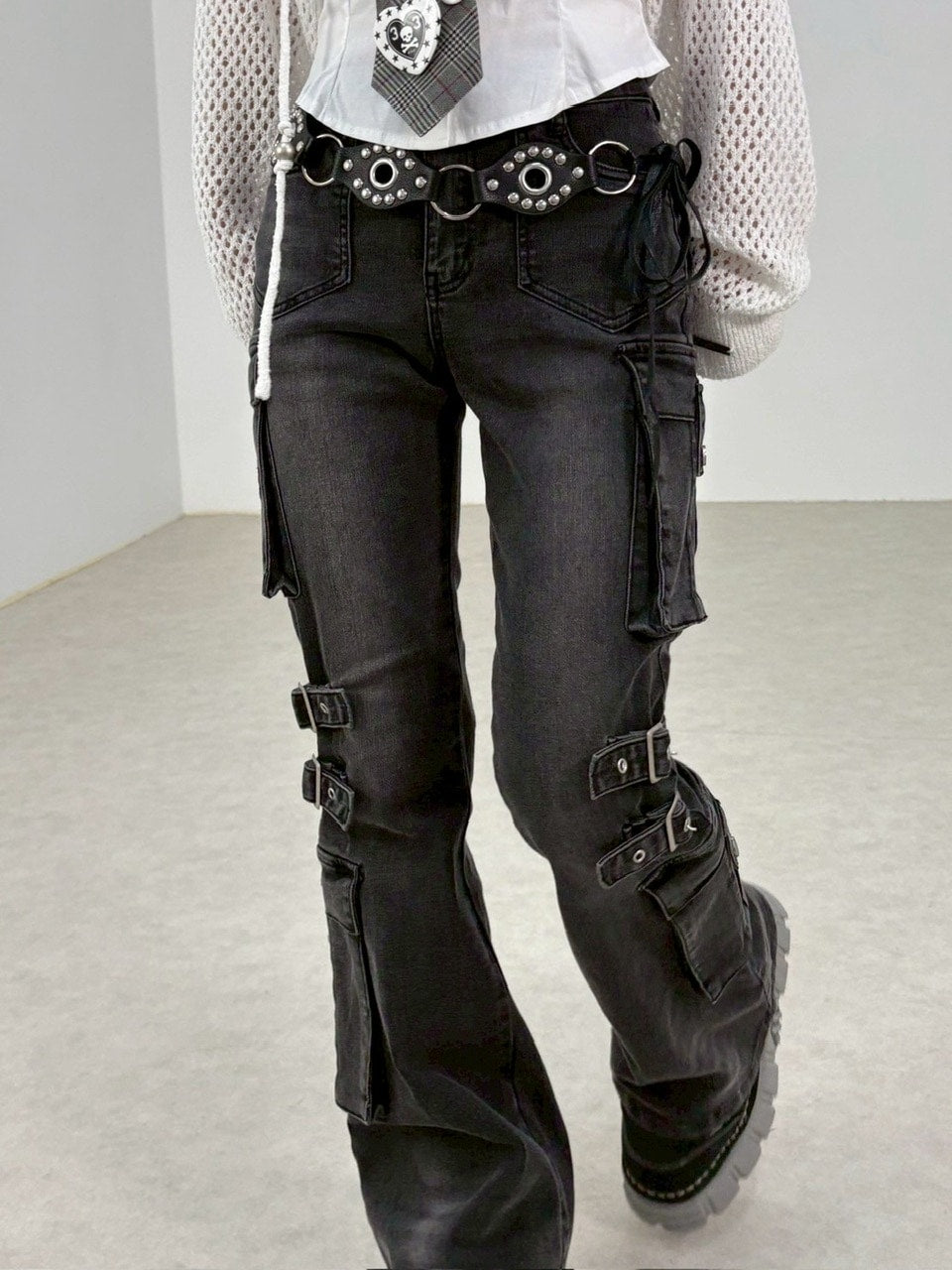 【NMTXU】flare cargo denim pants / 【エヌエムティーエックスユー】ウォッシュドフレアカーゴデニムパンツ