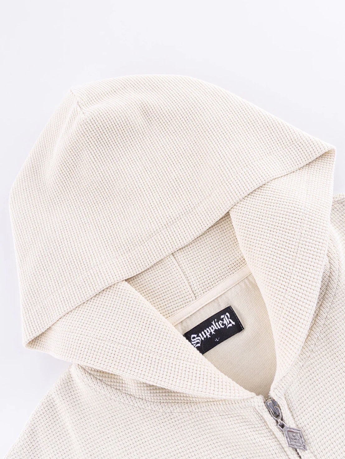 【SUPPLIER】Cross Leather Patch Thermal Zip Hoodie / 【サプライヤー】クロスレザーパッチサーマルジップアップパーカー