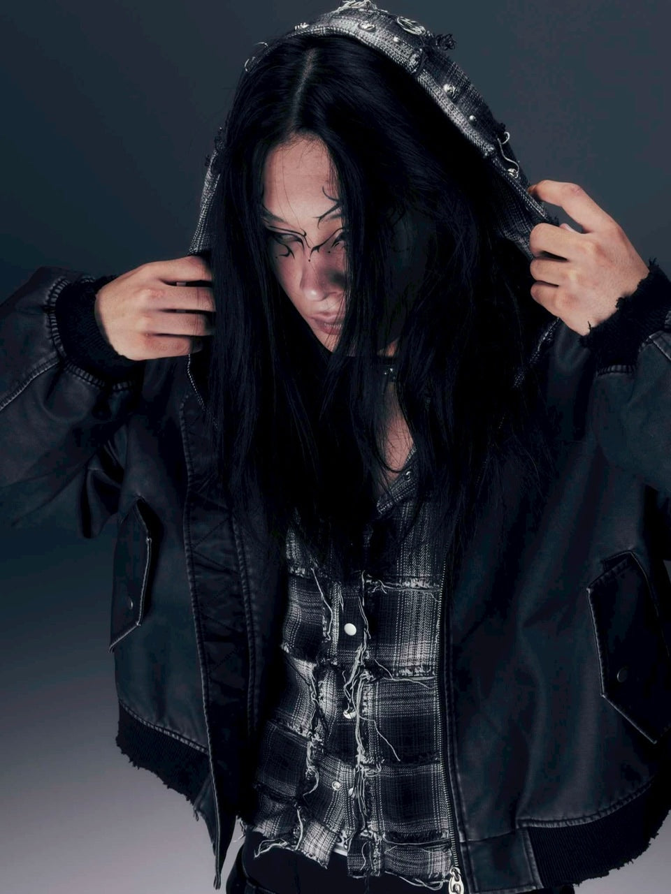 【DIG YOUR OWN GRAVE】PATCHWORK HOODY SHIRTS /【ディグユアオウングレイブ】パッチワークフードチェックシャツ