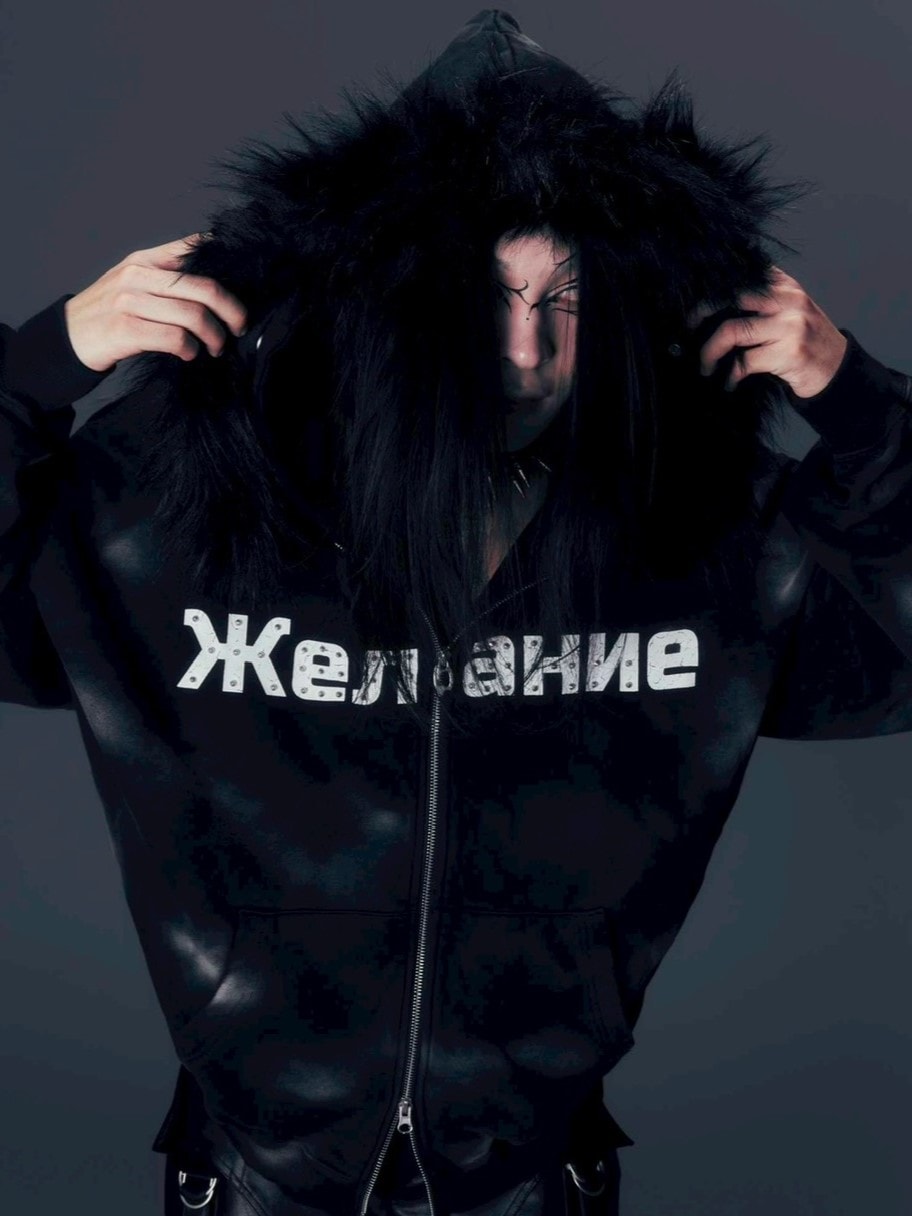 【DIG YOUR OWN GRAVE】Желание FUR HOODIE /【ディグユアオウングレイブ】ファーフードフードジェラーニエロゴジップアップパーカー