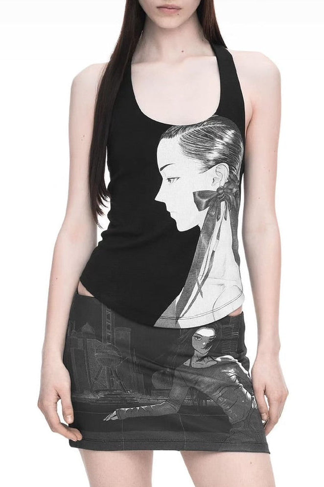 【NACHE】DRAWING HALTER SLEEVELESS