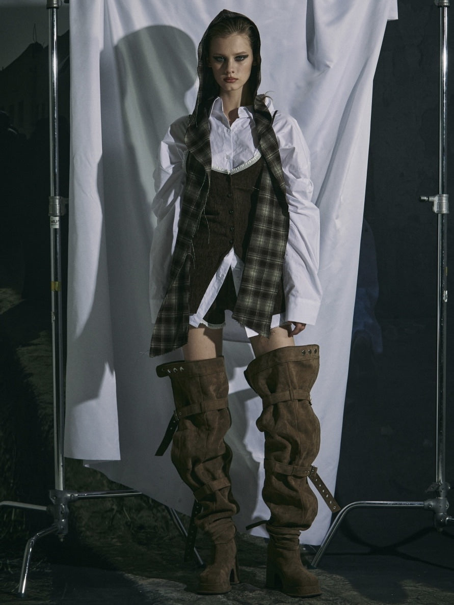 【GATELESS】CHECK HOOD MUFFLER / 【ゲートレス】チェックフードマフラー