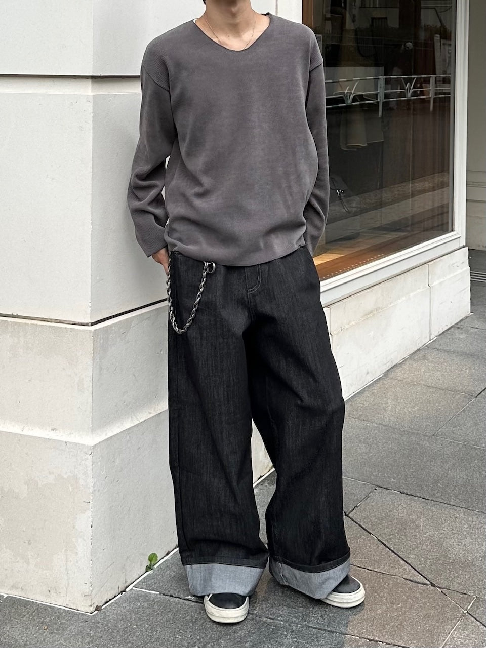 大阪店WEB限定受注制【Chikashitsu +】simple deck v neck knit / 【チカシツプラス】シンプルデッキブイネックニット (3color)