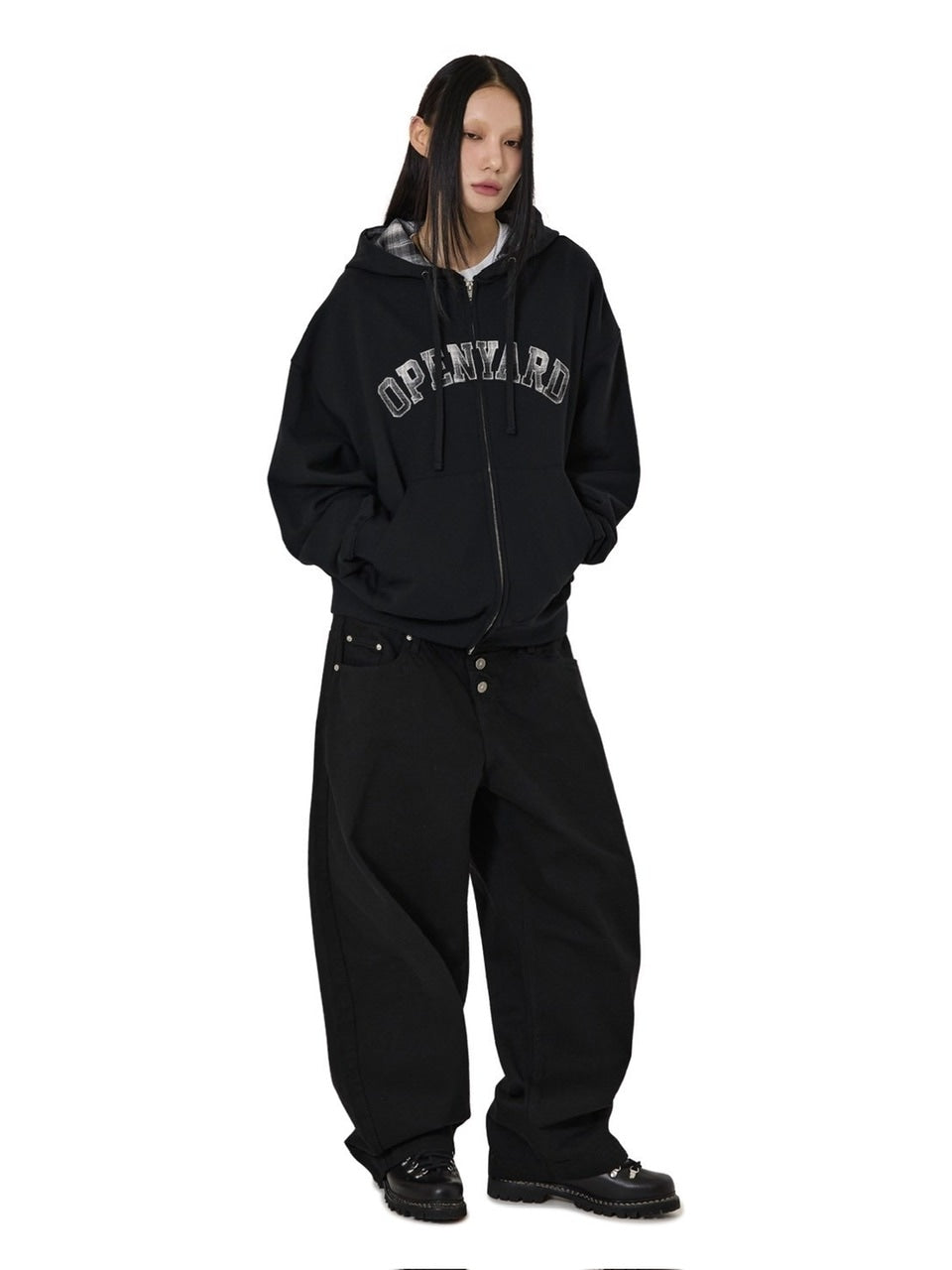 【OY】FLANNEL CHECK LOGO HOODIE ZIP UP