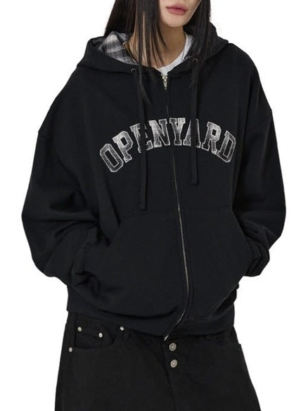 【OY】FLANNEL CHECK LOGO HOODIE ZIP UP