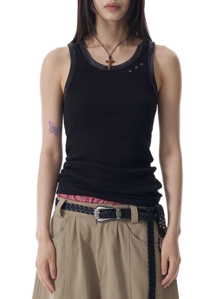 【AAKAM】Eyelet Contrast Camo Sleeveless