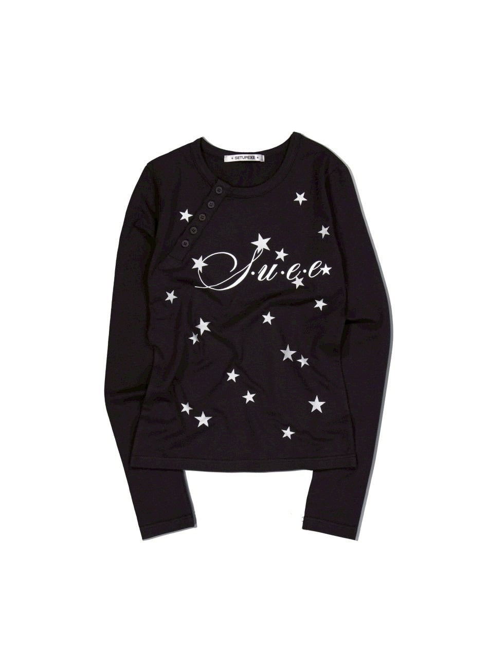 【SETUP‐EXE】STAR HENLEY NECK TOP / 【セットアップエグゼ】スターヘンリーネック長袖Ｔシャツ