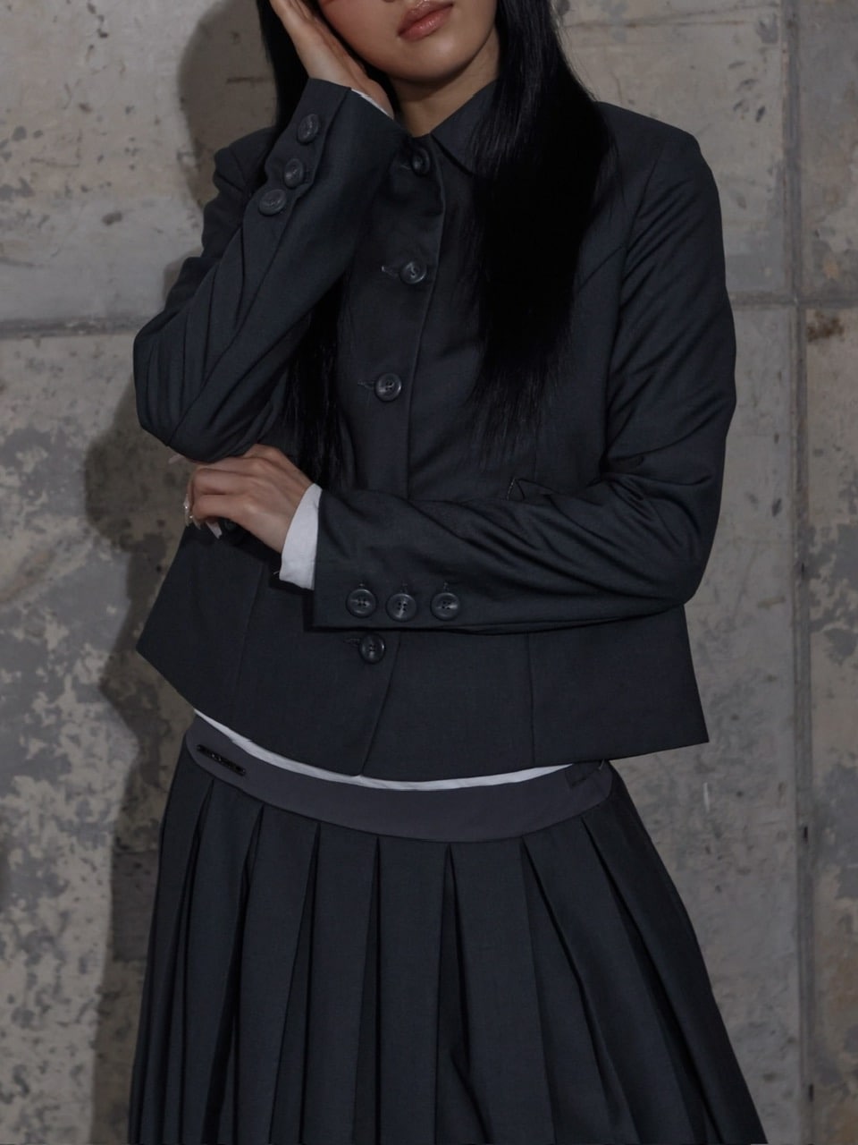 【FANCY CLUB】CLASSIC BUCKLE PLEATS MIDI SKIRT / 【ファンシークラブ】クラシックバックルプリーツミディスカート