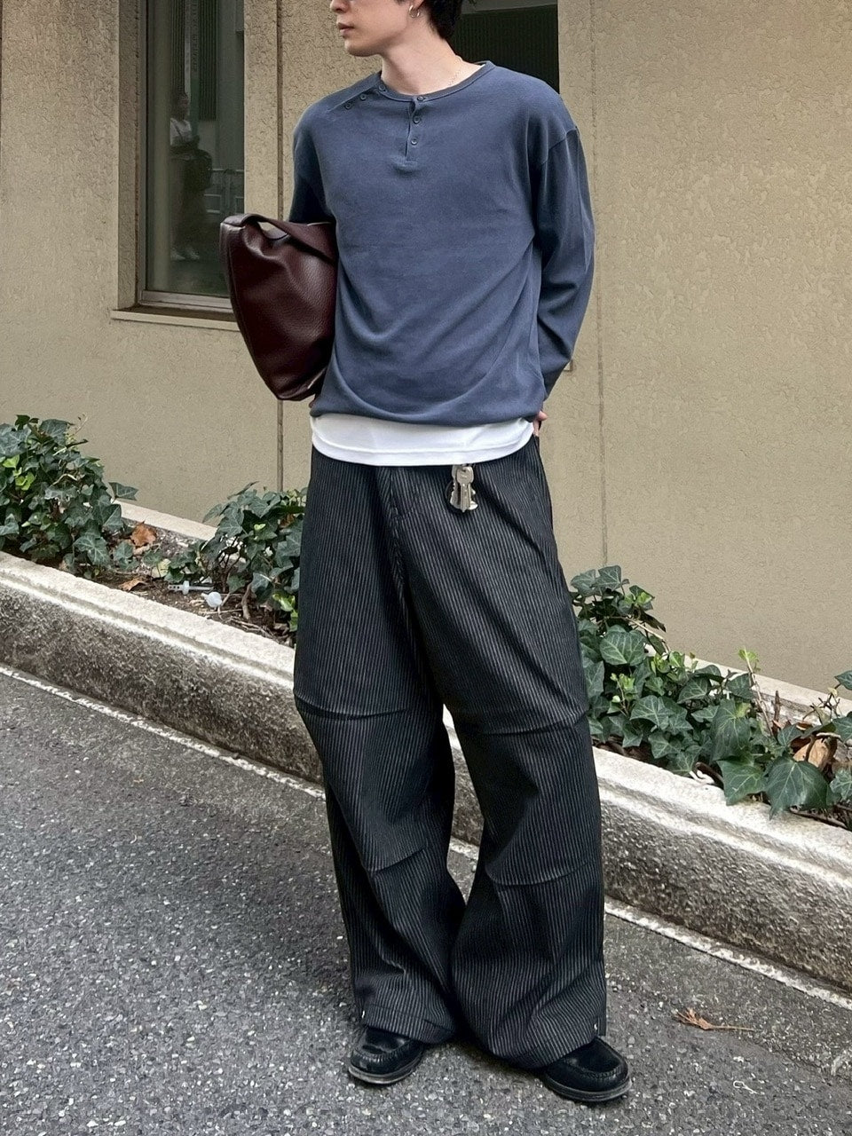 受注制【Chikashitsu +】double button henley neck long sleeve tee