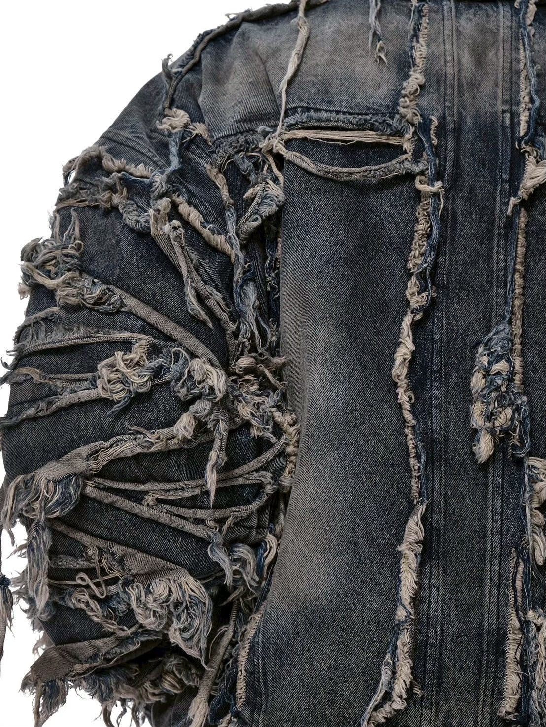 【d5ove】Erosion Fringed Denim Jacket / 【ダヴ】フリンジハイネックデニムジャケット