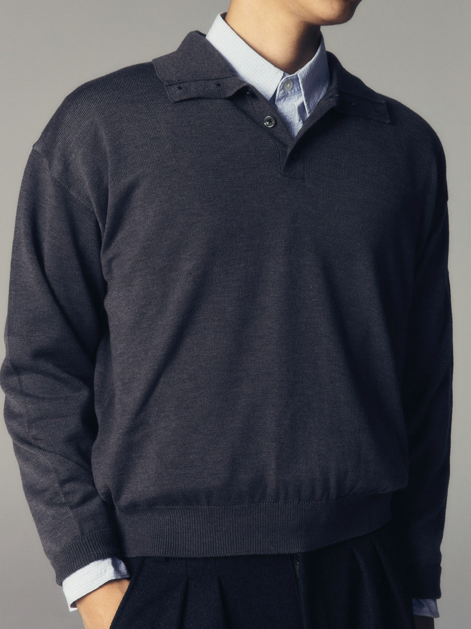 【CS】wool touch knit polo (charcoal) / 【シーエス】ウールタッチニットポロ