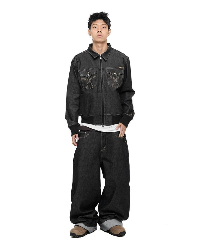 【AAKAM】Banding Denim Zip-Up Jacket