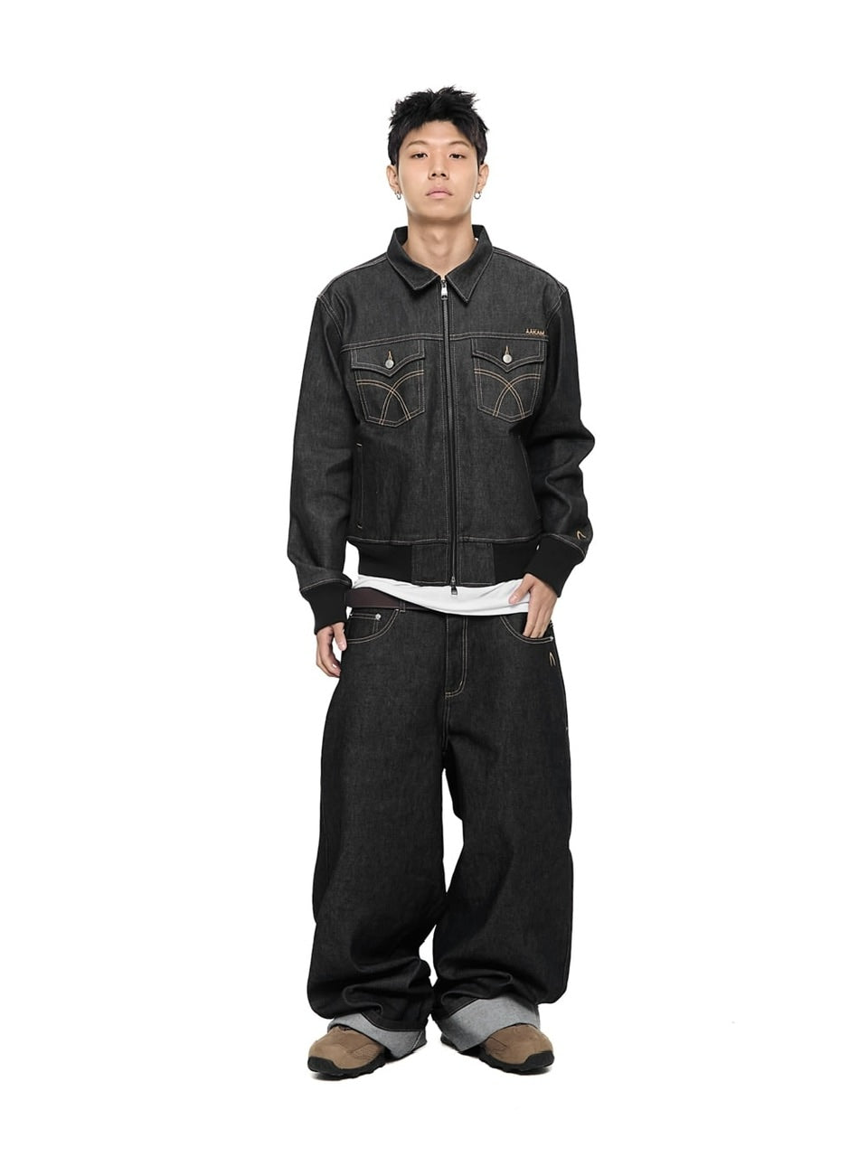 【AAKAM】Banding Denim Zip-Up Jacket