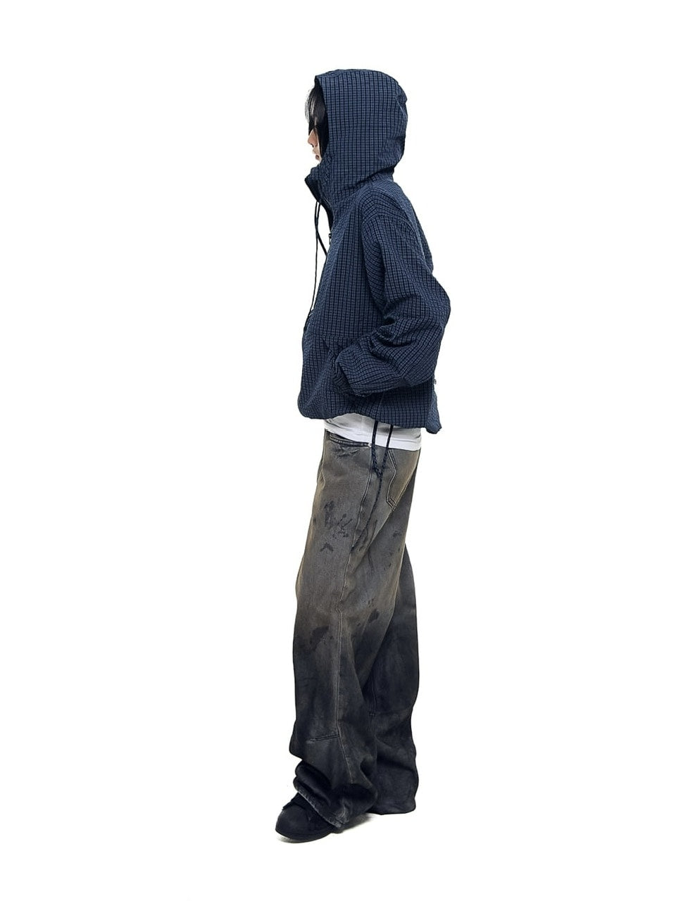 【AAKAM】Check Pattern Hooded Jacket