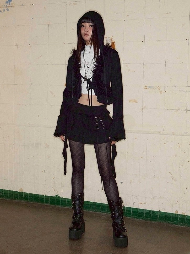 【NOT KNOWING】Hairy Fur Hood Cardigan / 【ノットノーイング】ヘアリーファーフードカーディガン