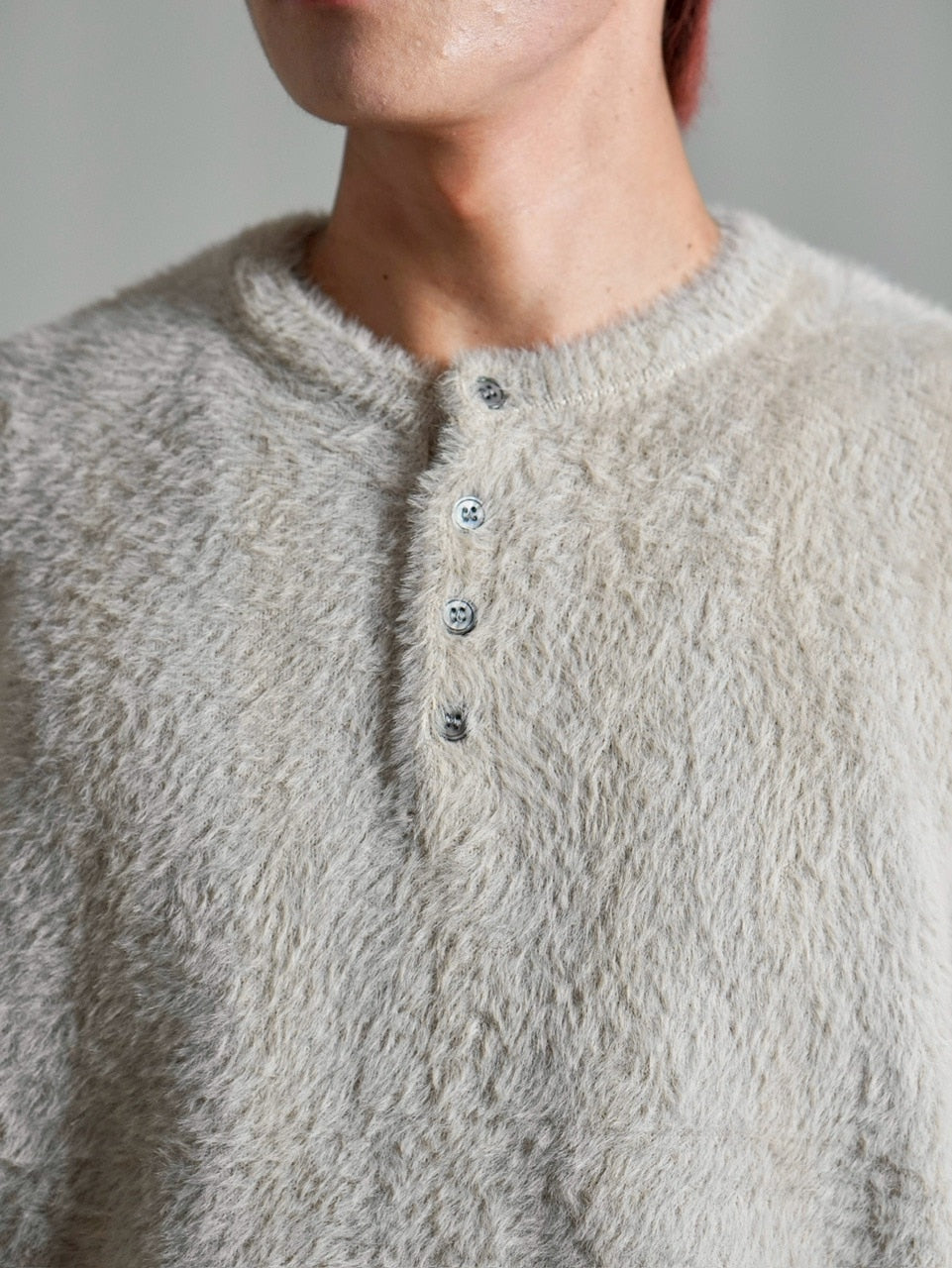 受注制【Chikashitsu +】henry neck hairy knit / 【チカシツプラス】ヘンリーネックヘアリー長袖ニット (5color)