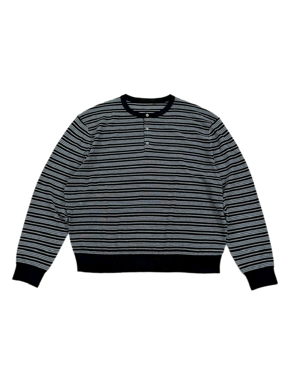 受注制【Chikashitsu +】cropped henry neck border knit / 【チカシツプラス】クロップドヘンリーネックボーダーニット (3color)