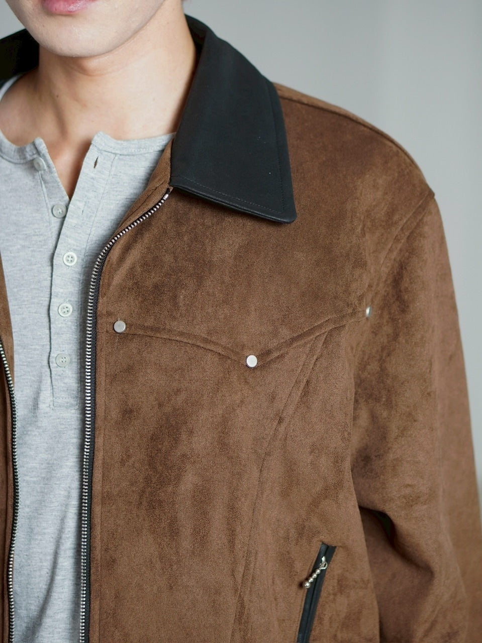 【Chikashitsu +】suede contrast collar jacket / 【チカシツプラス】スエードコントラストカラージャケット (2color)