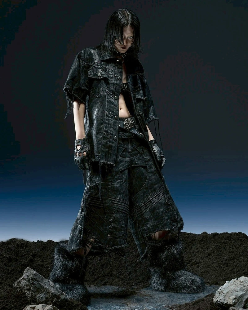 1/2 20:00再販【RICH】Knight Wide Waxed Shirt / 【リッチ】クロスバック半袖デニムシャツ