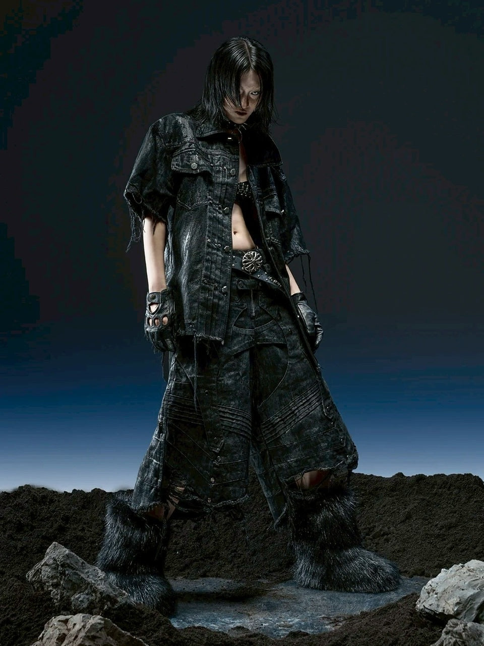 1/2 20:00再販【RICH】Knight Wide Waxed Shirt / 【リッチ】クロスバック半袖デニムシャツ