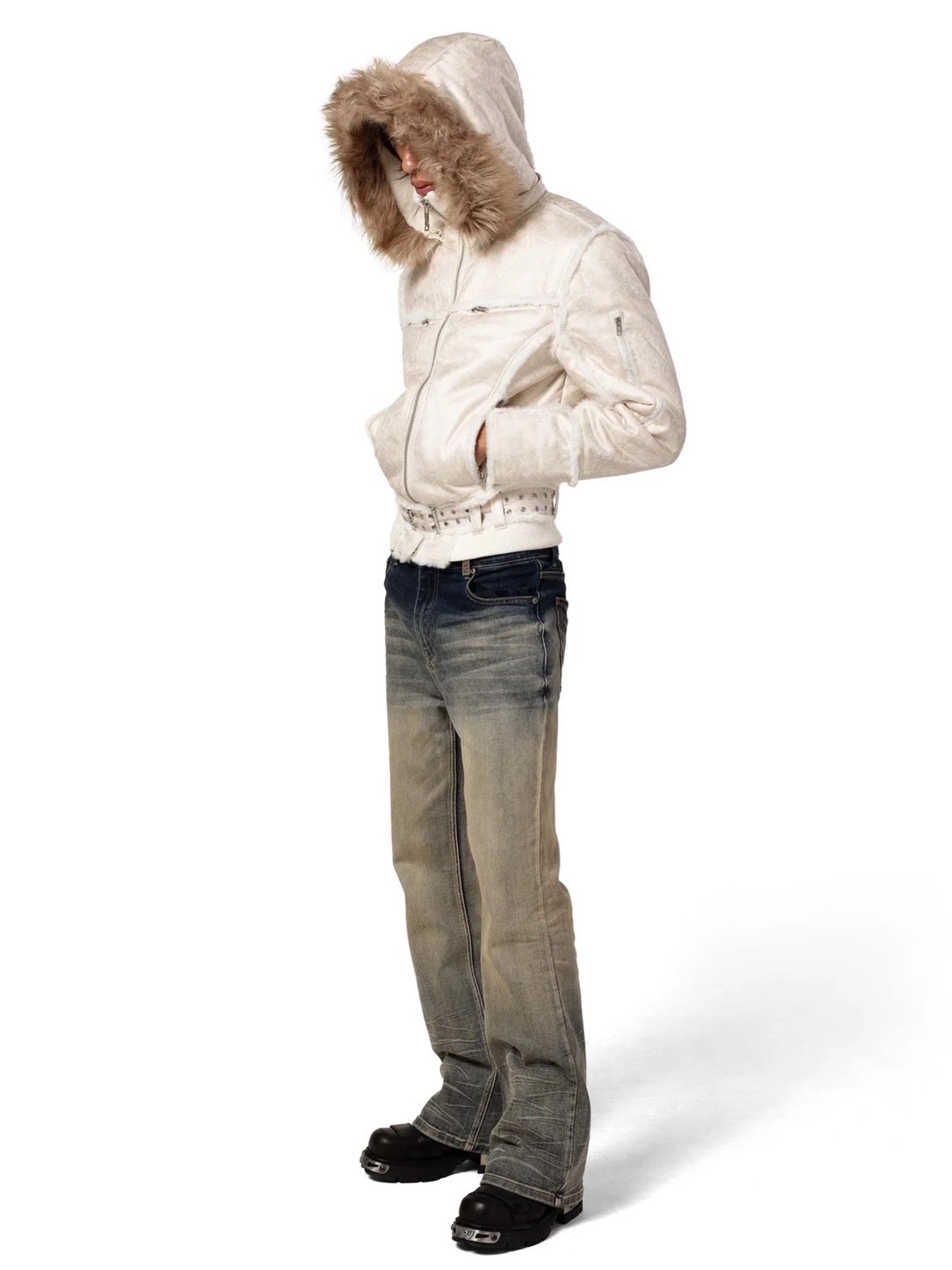 【RACER WORLDWIDE】Sheep Skin Jacket / 【レーサーワールドワイド】ベルテッドジップファージャケット