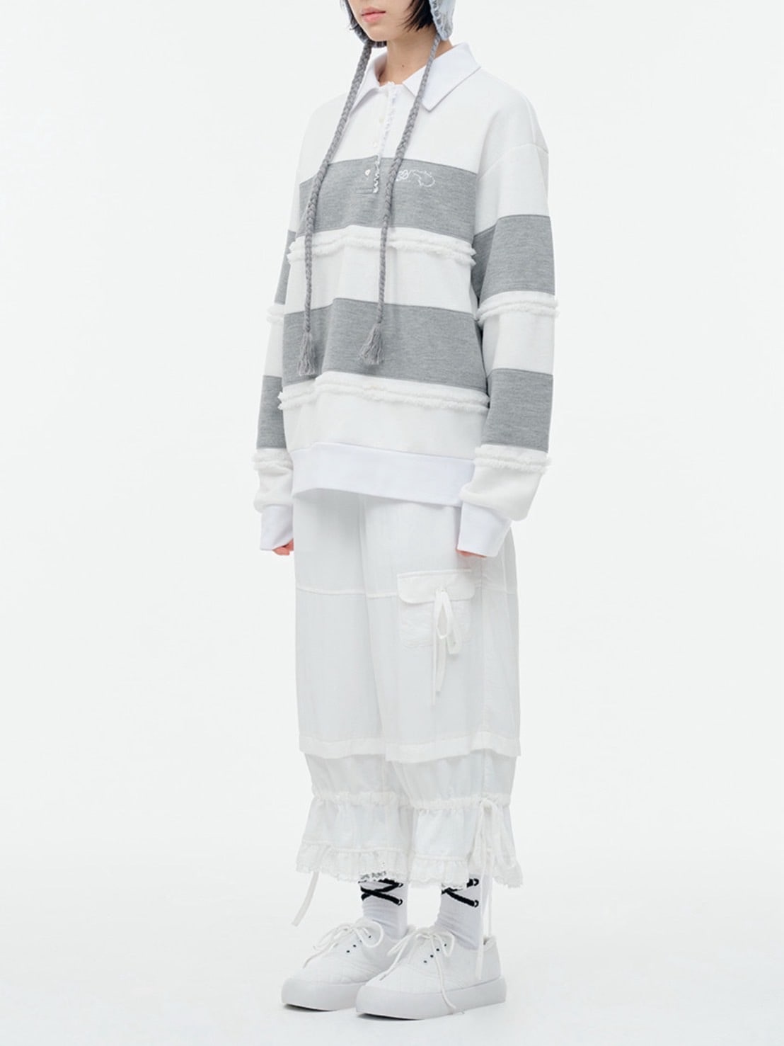 【TUOMIO】RUFFLE POLO TOP / 【トゥオミオ】ラッフル長袖ポロシャツ