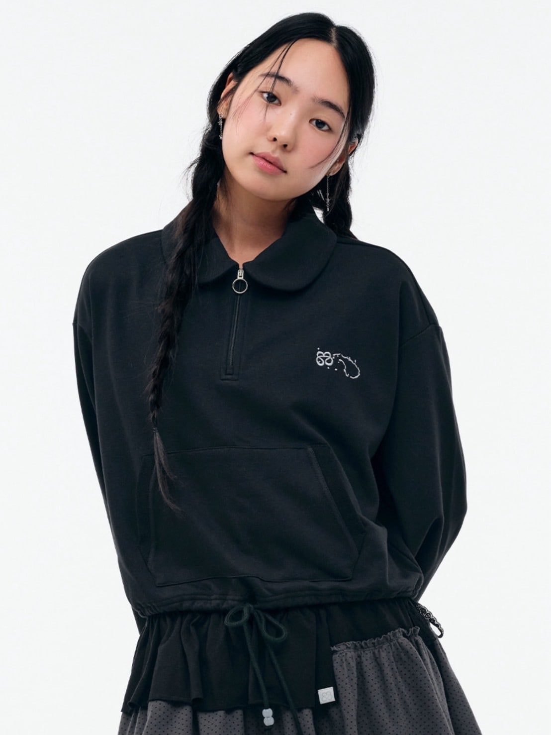 【TUOMIO】ROUND COLLAR STRING TOP / 【トゥオミオ】ラウンドカラーストリングハーフジップスェット