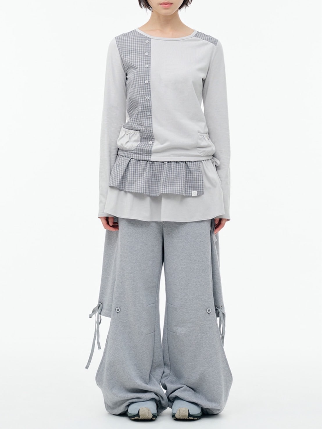 【TUOMIO】CHECK MIXED JERSEY DRESS / 【トゥオミオ】チェックミックスジャージワンピース