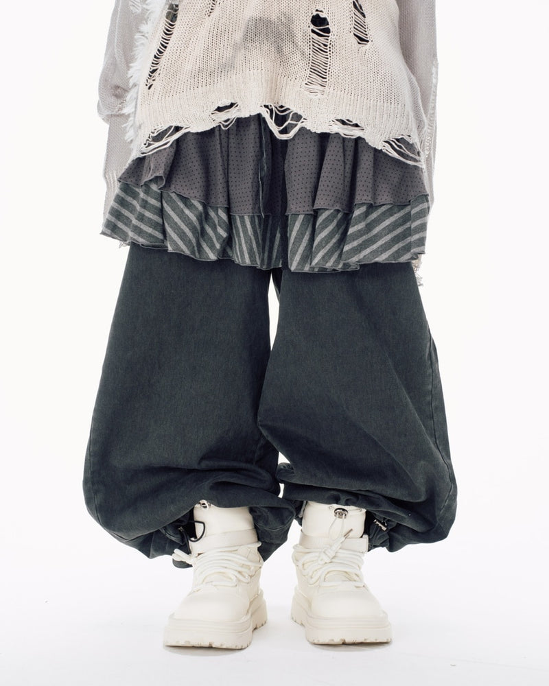 【Nerd out XU】layered denim pants / 【ナードアウトエックスユー】レイヤードデニムパンツ