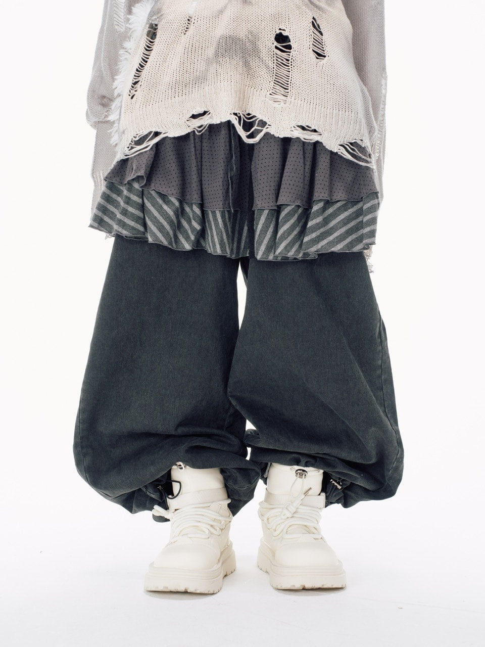 【Nerd out XU】layered denim pants / 【ナードアウトエックスユー】レイヤードデニムパンツ